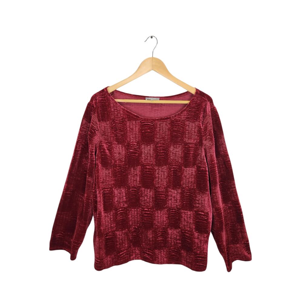 Habitat Women's Raspberry Red Crushed Velvet Scoop Neck Long Sleeve Top Size XL